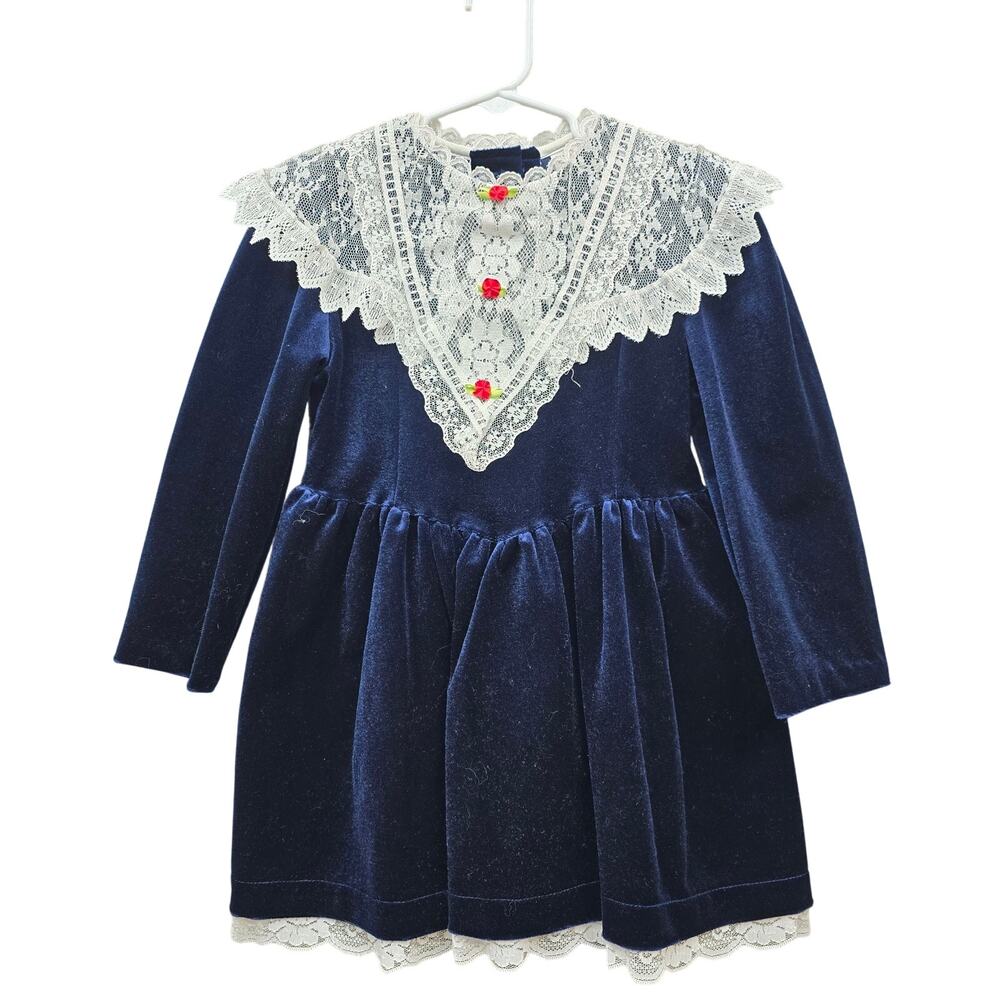 VTG Cuddle Teen Girl 6 Dress Velour Lace Long Sleeve Coquette Cottage Christmas